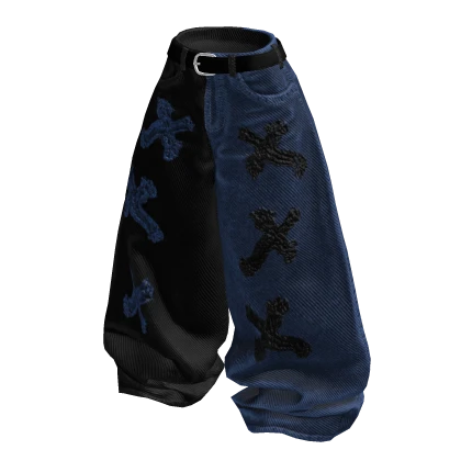 Y2K Distressed Cross Baggy Jeans (Black & Blue) | Roblox Item