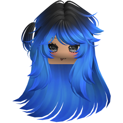 Fluffy long Cute black and Blue Y2K emo hair Roblox item