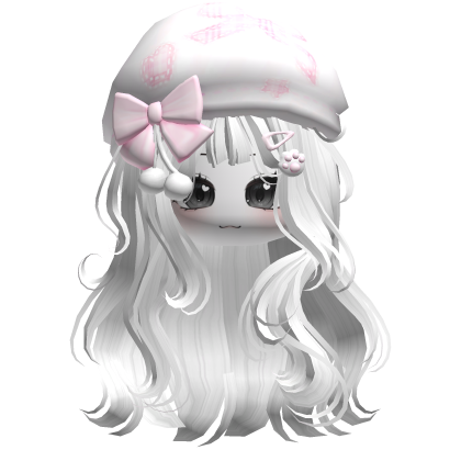 Kawaii Girl Wavy Hair w/ Beret & Face (White) Roblox item