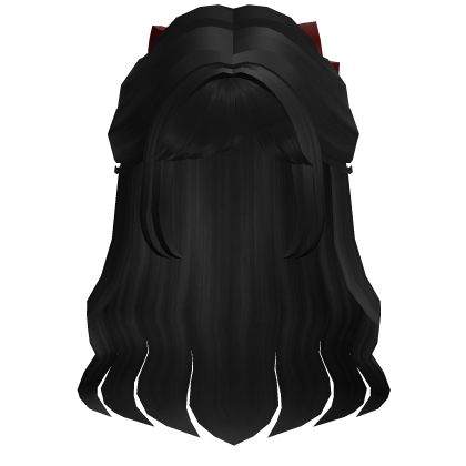 Flowy Half up Hair w/ red bow (Black) Roblox item