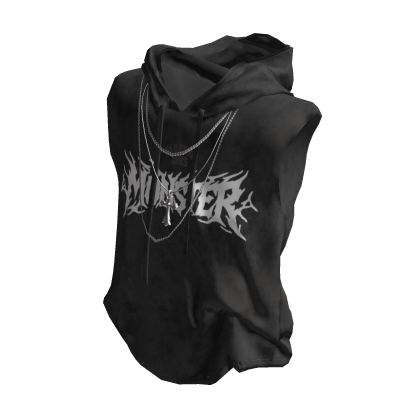 💜 Y2K Monster Sleeveless Hoodie_Black thumbnail
