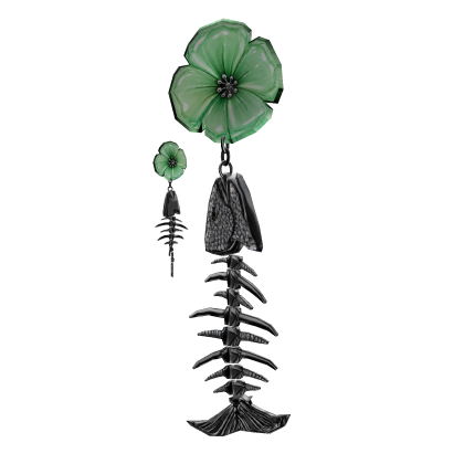 Mint Flower Silver Crystal Fishbone Earrings