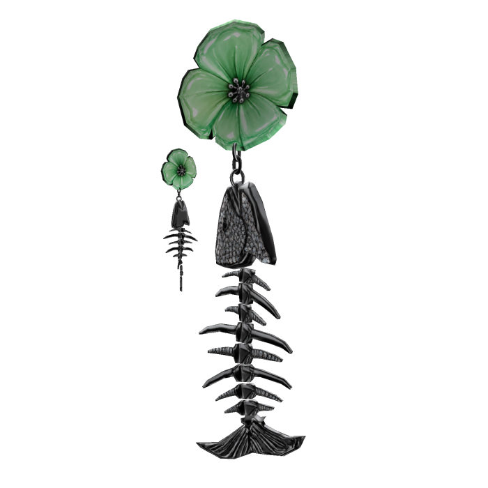 Mint Flower Silver Crystal Fishbone Earrings