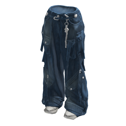 Dark Blue Cargo Jeans with Straps and shoes