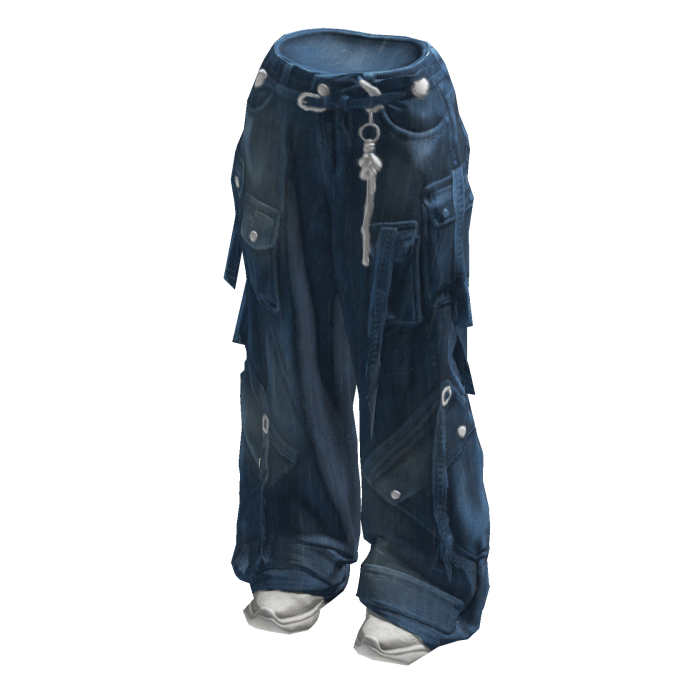 Dark Blue Cargo Jeans with Straps and shoes