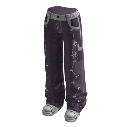 Belted Baggy Pants with Star Outlines (Purple)