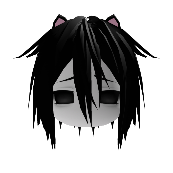 Vkei Moe CatBoy Face + Messy Black Hair