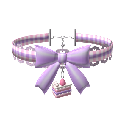 [FREE] Cake Tartan Ribbon Choker - Purple Pink
