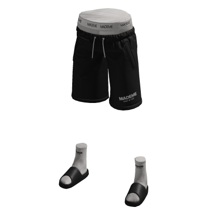 Black Baggy Shorts W Socks & Slides thumbnail