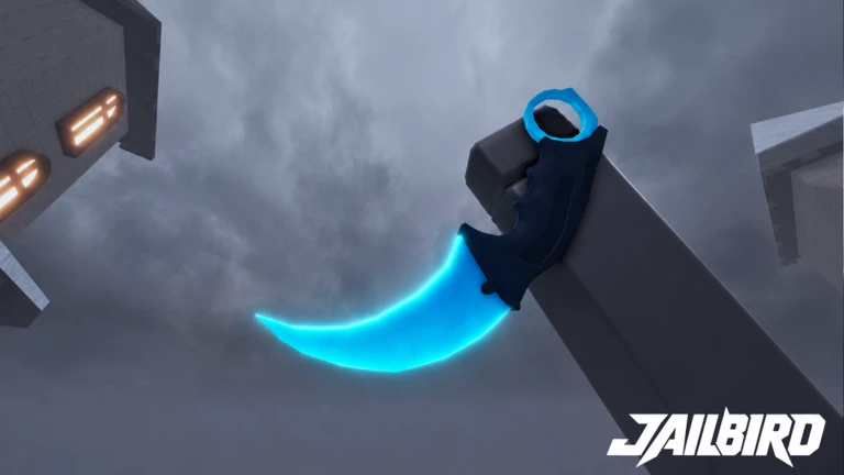 ภาพโปรโมต Jailbird มีดโค้งสีฟ้ากับฉากอาคารสีเทา ไม่ใช่ภาพผู้เขียนเล่นเอง