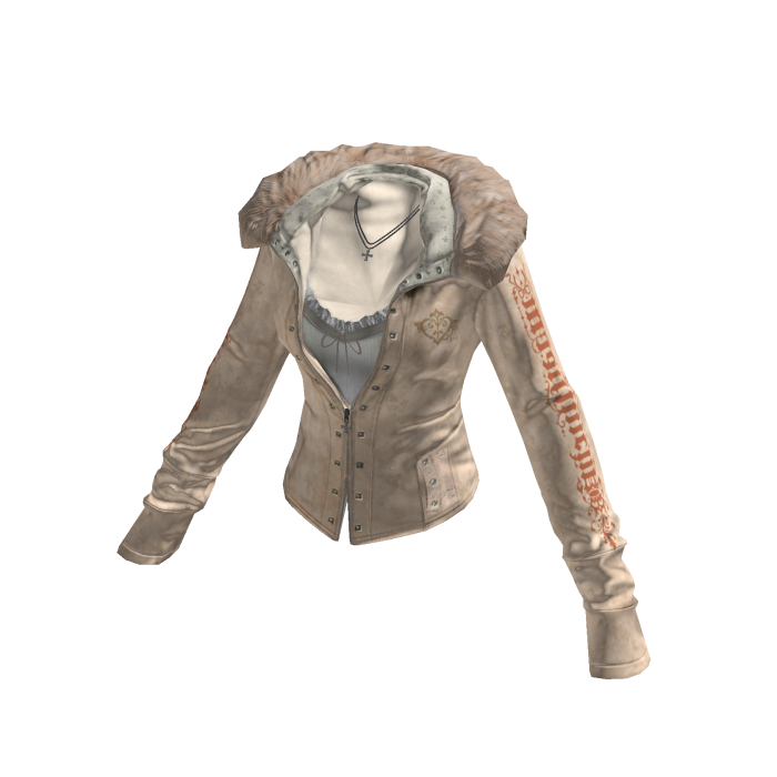 Y2K Fur Trim Jacket w/ Necklace (Beige)