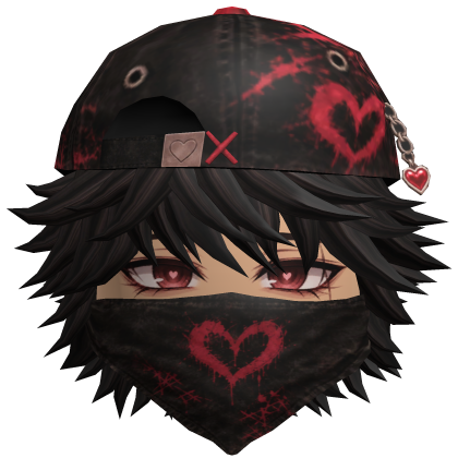 Black Messy Emo Hair Heart Cap Mask Lover Cool Boy
