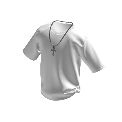 White T-Shirt w/ Silver Cross Chain thumbnail