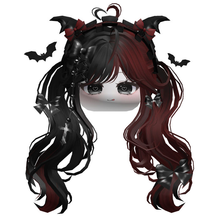 Goth Wavy Pigtails w/Headband (Black&Red)