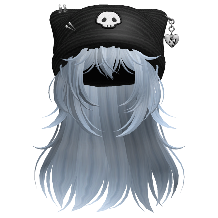 Emo Kawaii Skull Beanie W/ Wolfcut Sky Blue