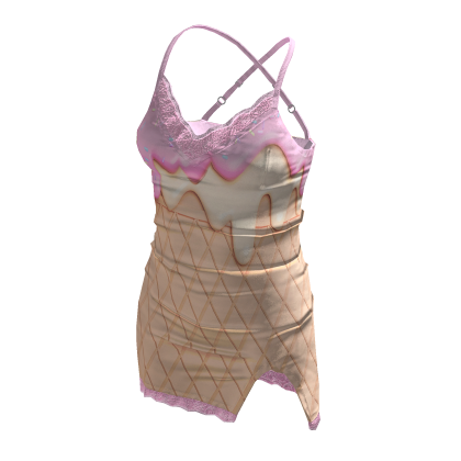BB Cute Satin Shiny Lace High Cut Dress Ice Cream