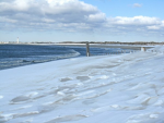 snow on the beach.
