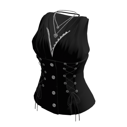 Y2K Vintage Corset Top w/ Heart Necklace (Black)