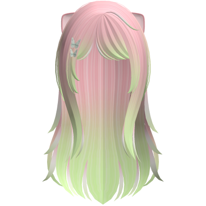 pink green kawaii kitty moe flowy long hair