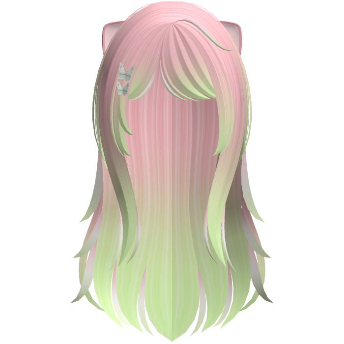 pink green kawaii kitty moe flowy long hair