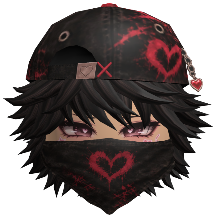 Black Messy Emo Hair Heart Cap Mask Lover Cool Boy
