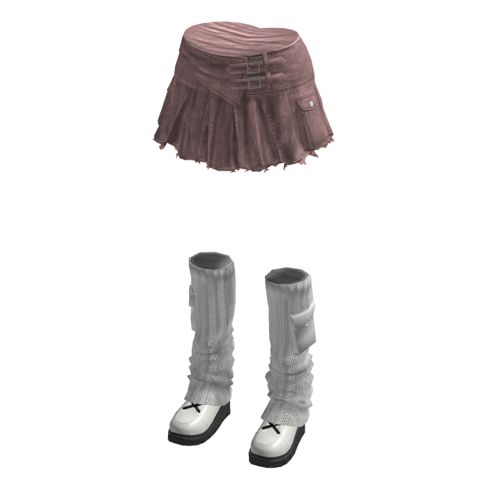 Y2K Pleated Denim Skirt w/ Leg Warmers (Pink)