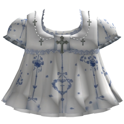 Blue & White Babydoll Dress Jesus Cross Details