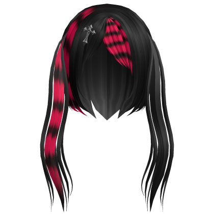 Gothic Emo black pink hair with braids and cross 