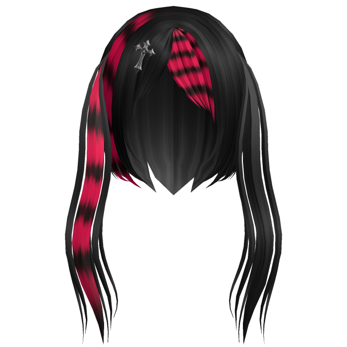 Gothic Emo black pink hair with braids and cross 