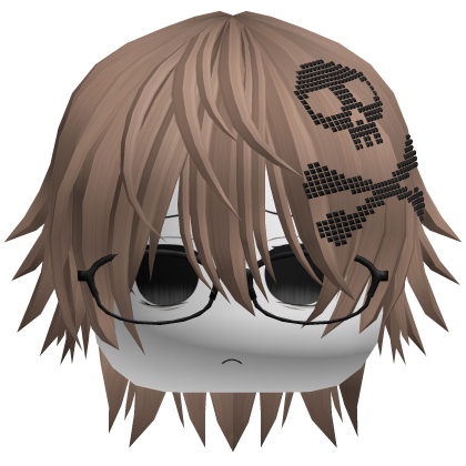 Emo Vkei Moe Boy Hair w Skull + Glasses Milktea