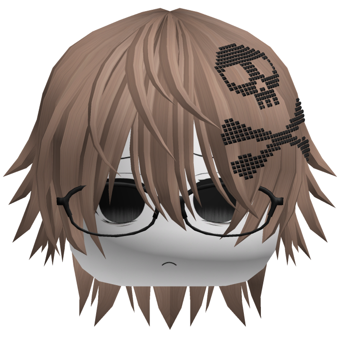 Emo Vkei Moe Boy Hair w Skull + Glasses Milktea