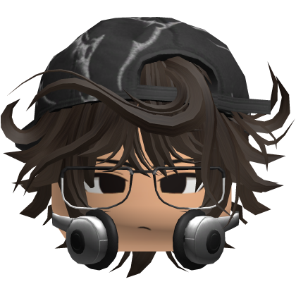 Grunge Moe Brown Wavy Hair /w Hat & Glasses