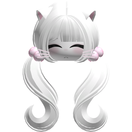 ♡ moe face wavy pigtails w cat ears (white)