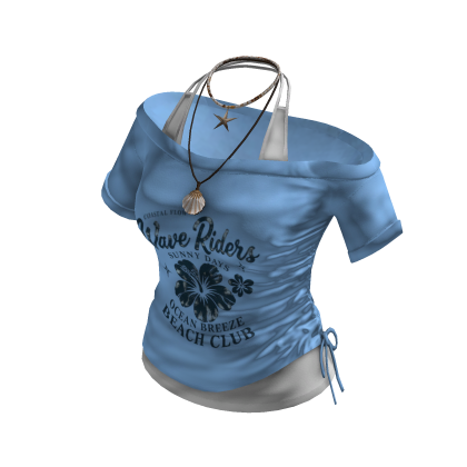 Off Shoulder Graphic Top (Blue)