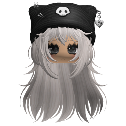 Emo Kawaii Skull Beanie W/ Wolfcut Silver V4