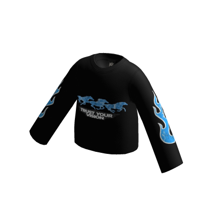 Long Sleeve T-Shirt Black Fire Blue