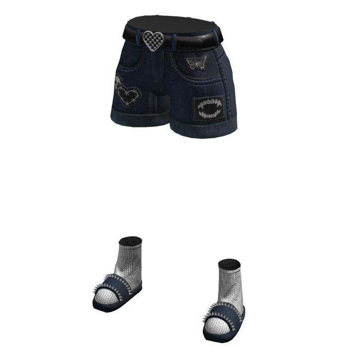 Blue Navy Cute Girl Y2K Patch Star Denim Jorts Emo