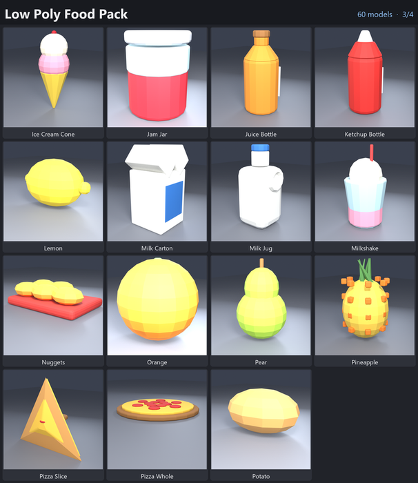 Low Poly Food Pack Fruit Burger Sushi Drink x60 preview 3