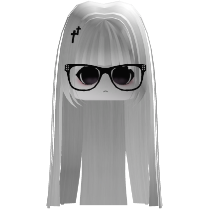 Cute straight white hair with bangs and glasses Roblox item