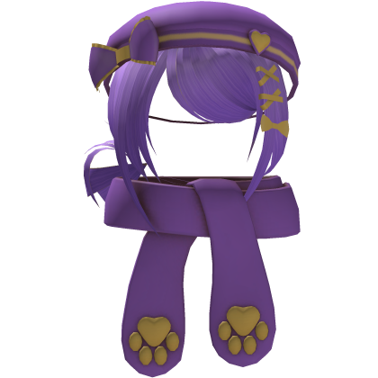 Shoujo Low Side Bun Purple Hair W/ Beanie Scarf 
