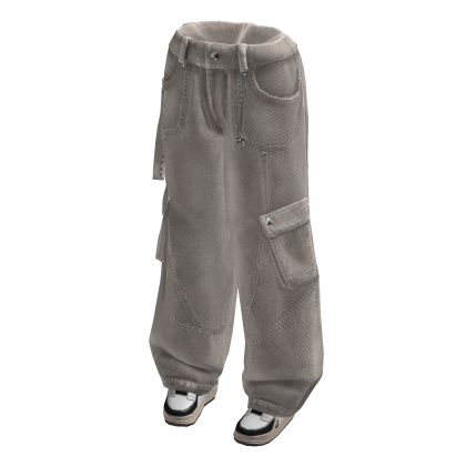 Baggy Cargo Jeans w/ Sneakers (Beige)