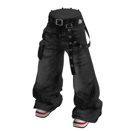 💗Y2K WASHED DENIM PANTS WITH SHOES_BLACK