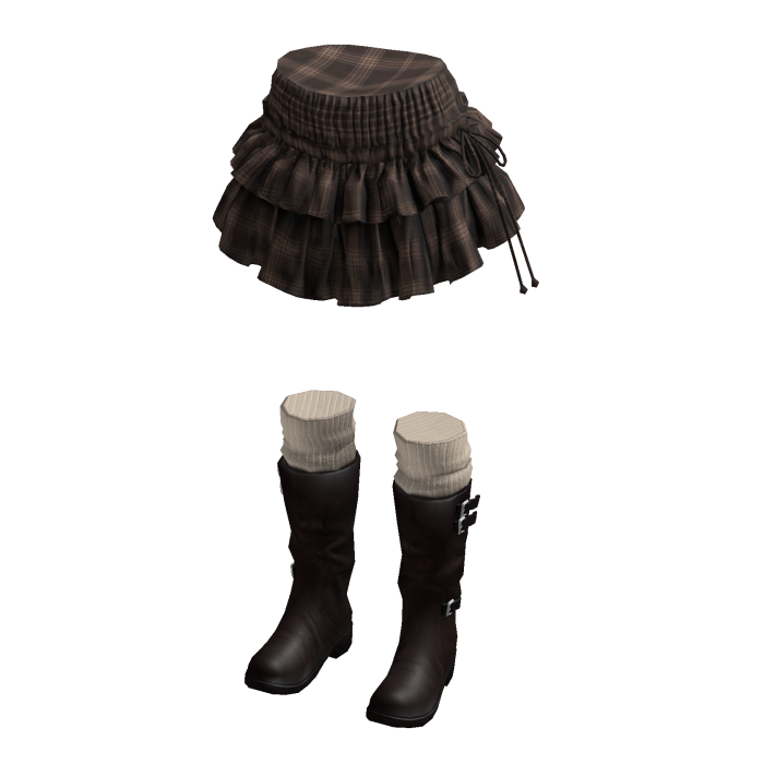 Plaid Mini Skirt with Tiered Ruffles (Brown)