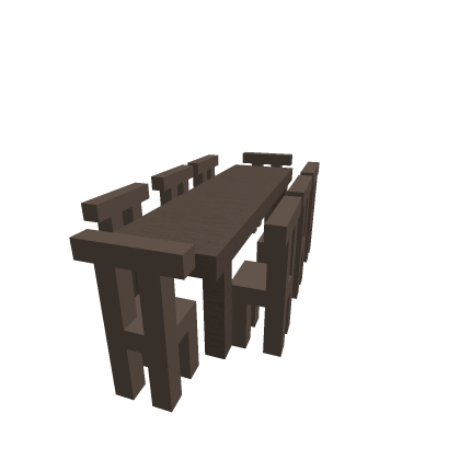 Large wooden table with # wooden chairs