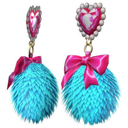 Kawaii Gyaru Fluffy Heart Earrings Blue Pink