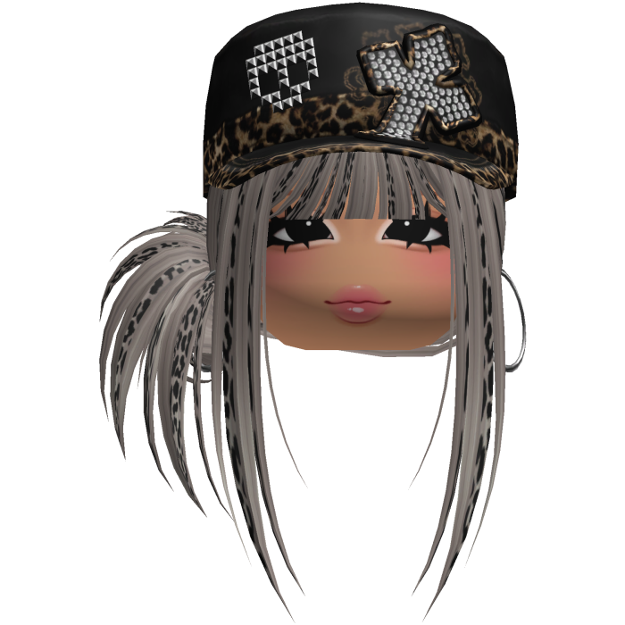 Gyaru Side Bun Hair w/ Cheetah Cap & Earrings