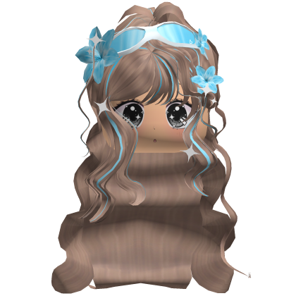 summer wavy updo w/ blue sunglasses&face (milktea) Roblox item