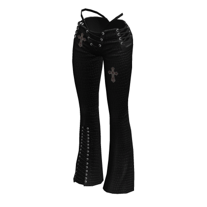 Black Leather Pants Flared Emo Goth Chic Crosses