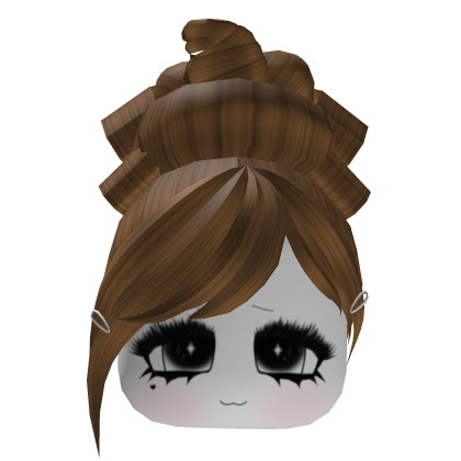 Brown Y2K Messy Bun Hair w/ Cute Face Roblox item