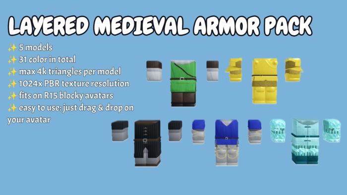 [Layered R15] Medieval armor pack preview 1